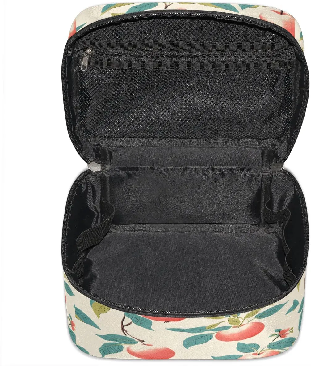 Makeup Bag Large Peach Print Toiletry Bag for Women Travel Cosmetic Bag Portable Makeup Bag for Bottles Brushes Lipstick Skin Care