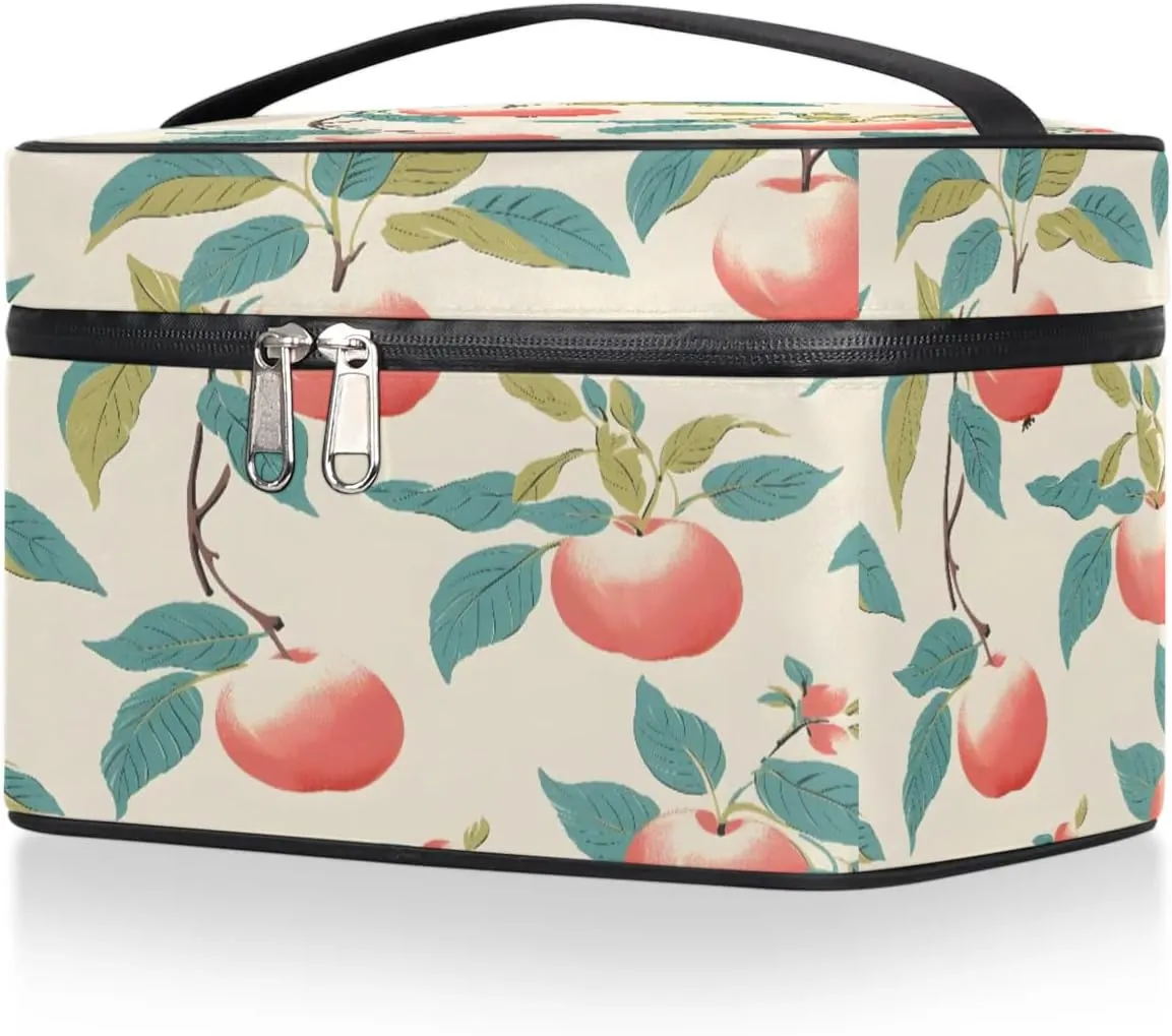 Makeup Bag Large Peach Print Toiletry Bag for Women Travel Cosmetic Bag Portable Makeup Bag for Bottles Brushes Lipstick Skin Care
