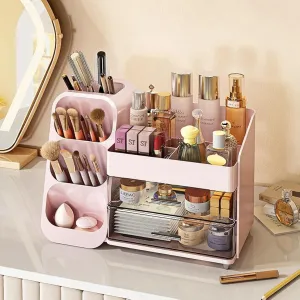 Makeup Organizer with Drawers,Large Capacity Countertop Organizer for Vanity,Bathroom and Bedroom Desk Cosmetics Organizer,Easy To Storage Skincare,Brushes, Eyeshadow, Lotions, Lipstick (Pink)