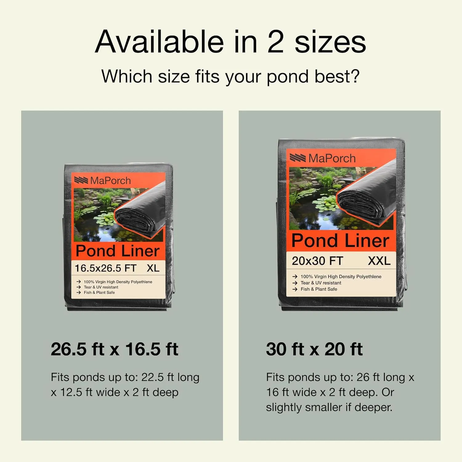 MaPorch 20 x 30 FT Black Waterproof Pond Liner, HDPE Black - Reinforced Polyethylene 20 Mil for Fish Koi Pond, Fountain, Waterfall, Tank, UV Resistant RPE Pool, and Outdoor Use