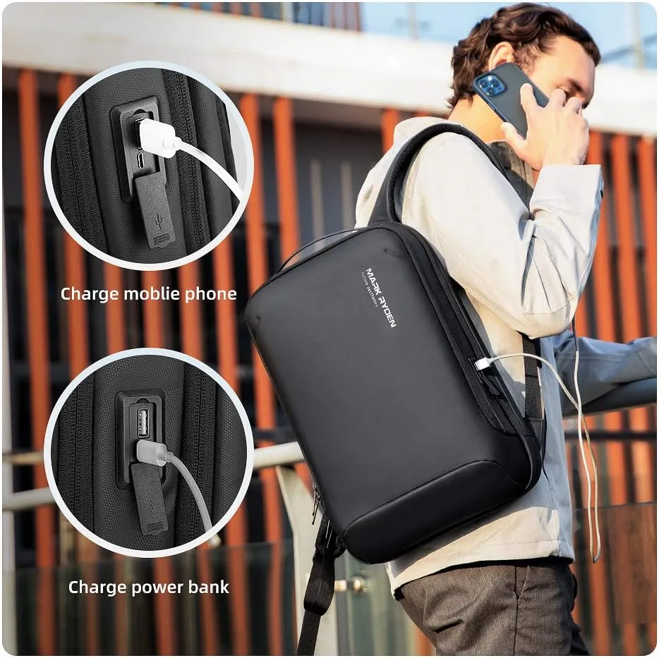 MARK RYDEN Slim Laptop Backpack for Men, High Tech Backpack with Scratch Resistant Shell and USB Charging Port, Waterproof Business Backpack Ideal for Working, Commuting, Daily