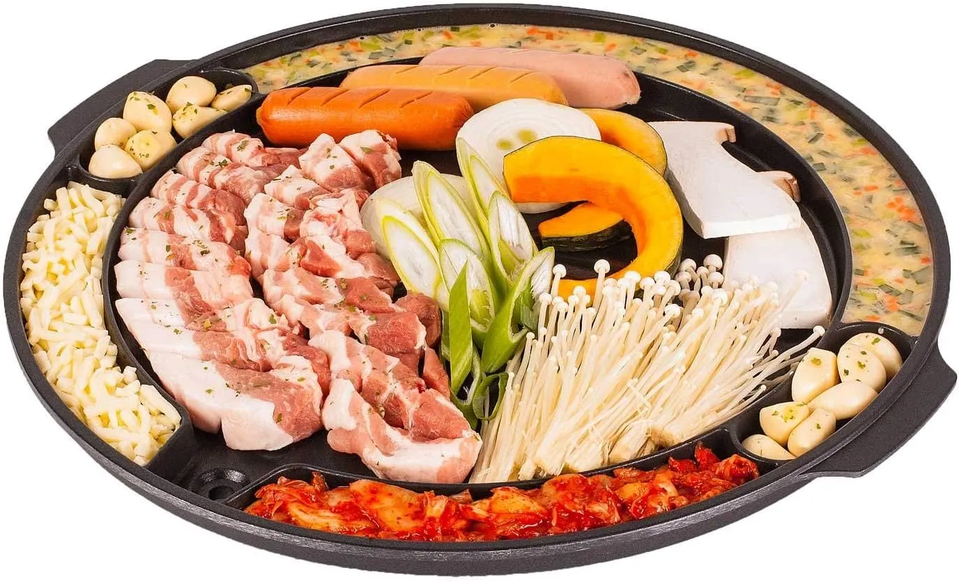 Master Grill Pan, Korean Traditional BBQ Grill Pan - Stovetop Nonstick Indoor/Outdoor Smokeless BBQ Cast Aluminum Grill Pan
