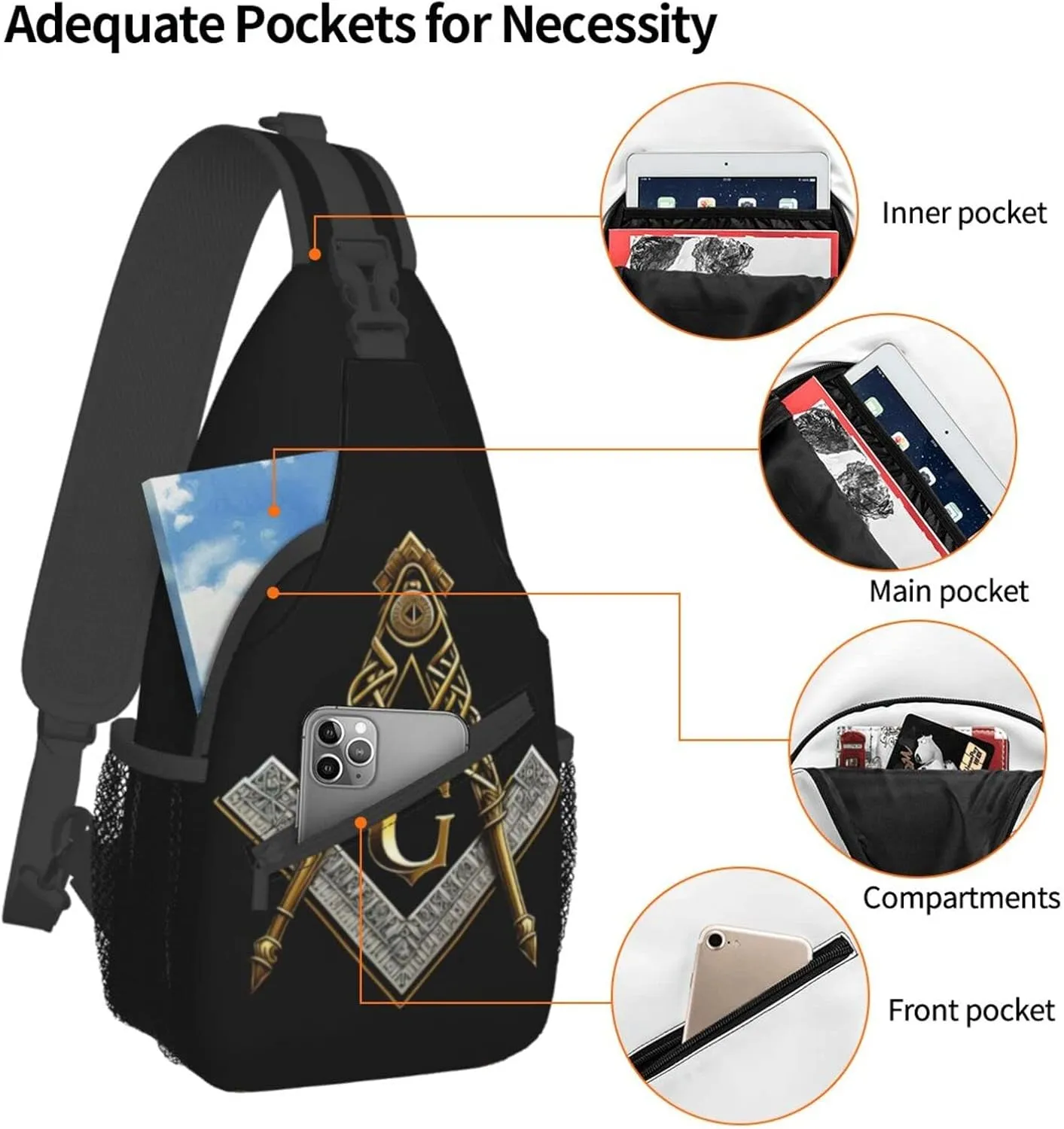 Master Mason Masonic Outdoor Cross-body Shoulder Bag, Unisex Backpack For Women Men Young Hiking Travel