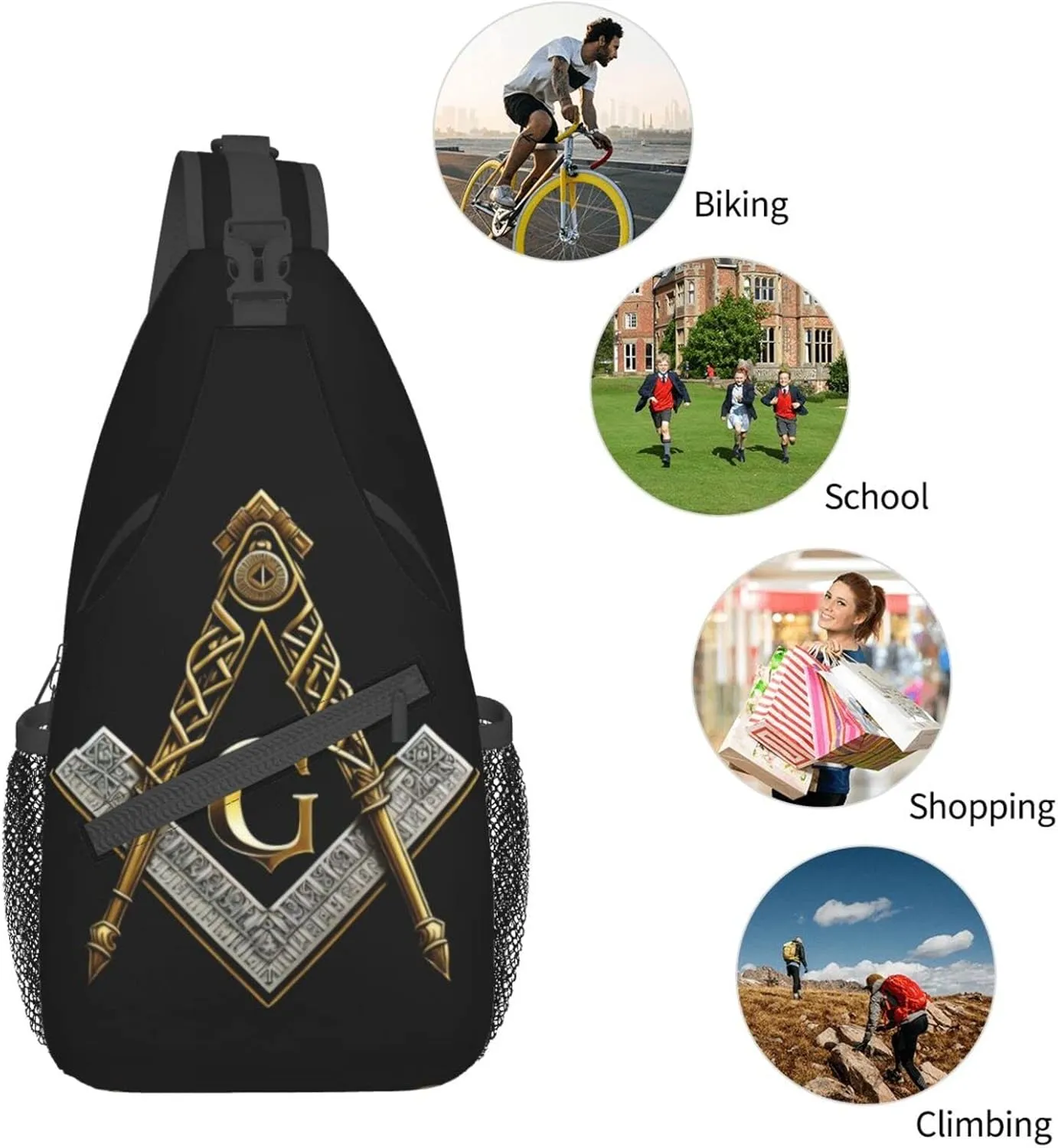 Master Mason Masonic Outdoor Cross-body Shoulder Bag, Unisex Backpack For Women Men Young Hiking Travel