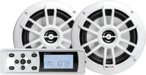 MB Quart Marine Boat Speakers with Bluetooth Source Unit (White) – 6.5 Inch, 160 Watt Each, Marine Grade Waterproof, LCD Display, Set of 2 Speakers