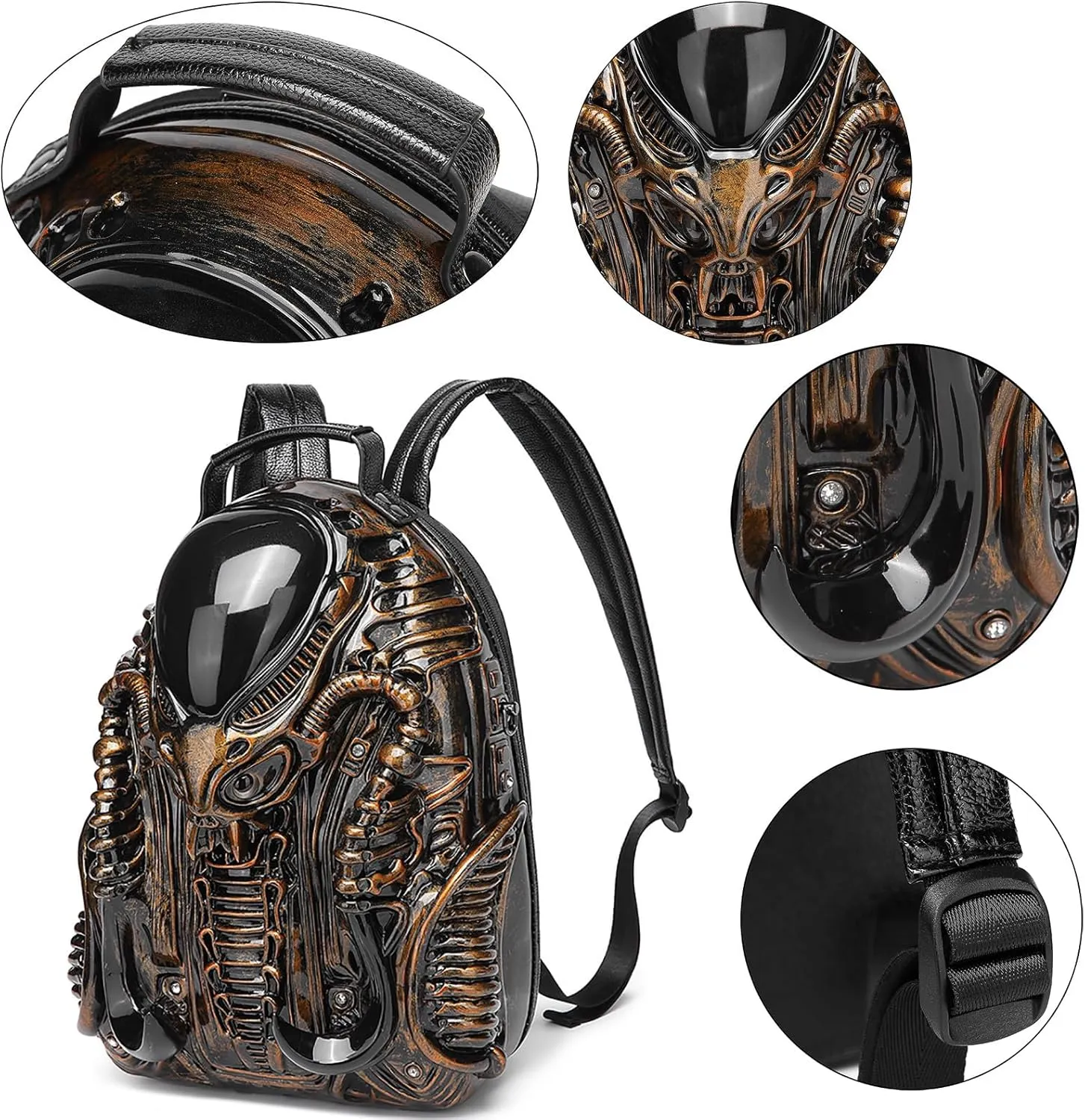 Men 3D Xenomorph Shaped Backpack Y2K Punk Cool Predalien Handbag Women PVC Unique Novelty Alien Purse