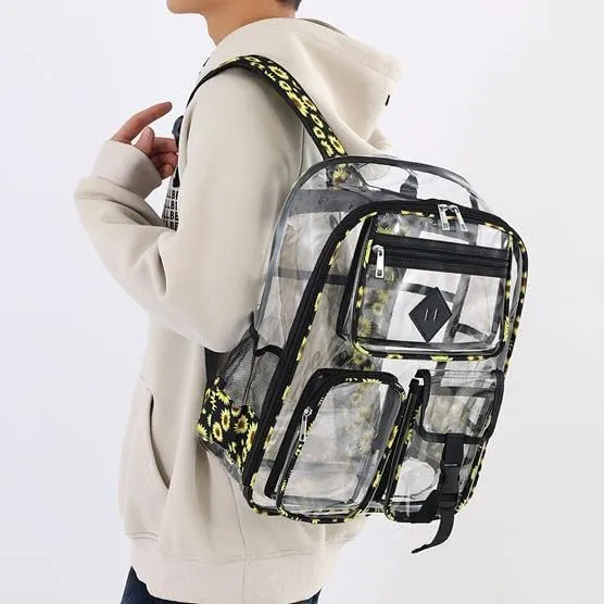 Men's and Women's Transparent Backpack with Large Capacity Graffiti Pattern PVC Material Backpack, Suitable for Daily Use and Travel Use,Black Daisy