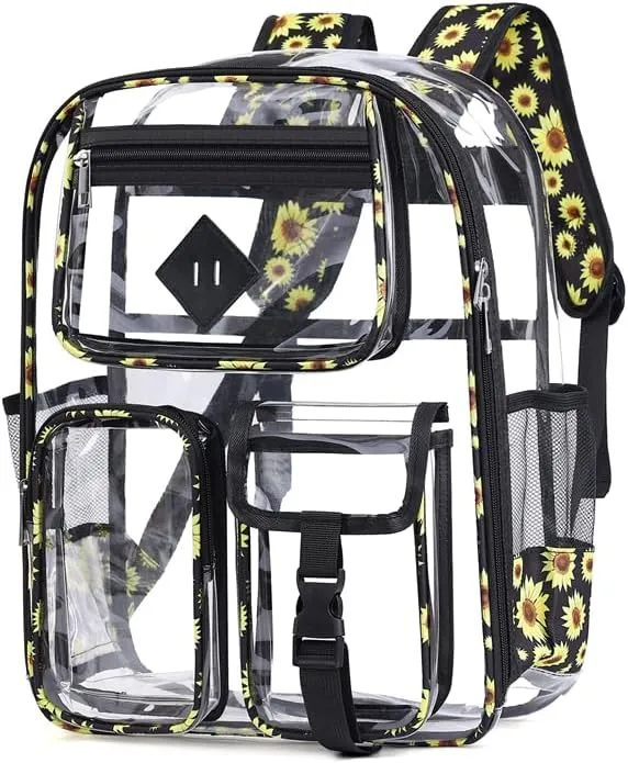 Men's and Women's Transparent Backpack with Large Capacity Graffiti Pattern PVC Material Backpack, Suitable for Daily Use and Travel Use,Black Daisy