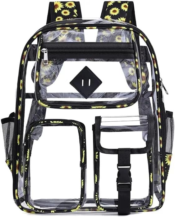 Men's and Women's Transparent Backpack with Large Capacity Graffiti Pattern PVC Material Backpack, Suitable for Daily Use and Travel Use,Black Daisy