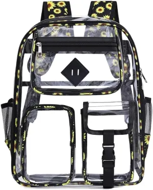 Men's and Women's Transparent Backpack with Large Capacity Graffiti Pattern PVC Material Backpack, Suitable for Daily Use and Travel Use,Black Daisy