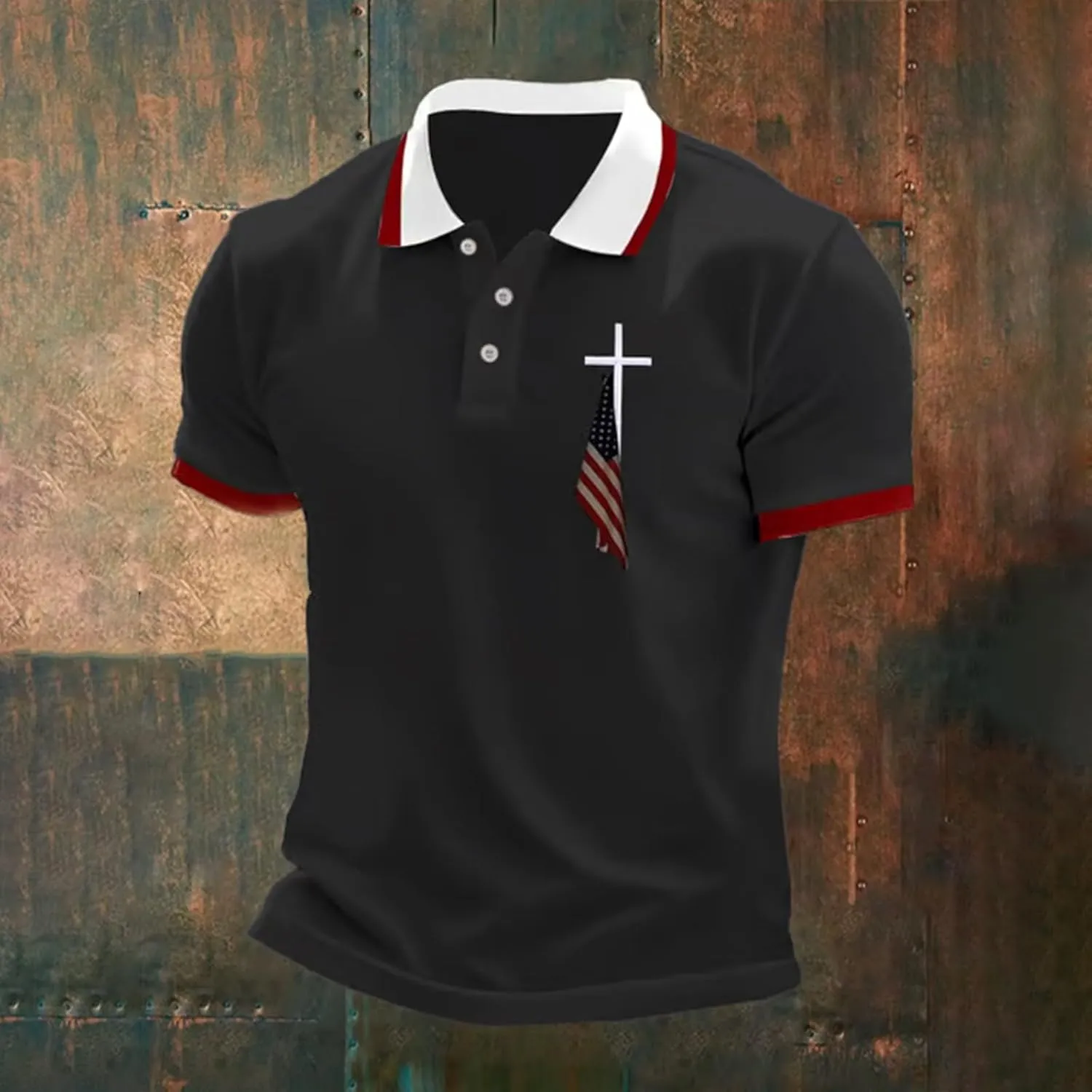 Men's Polo Shirt Short Sleeve Quick Dry American Flag Print Graphic Split Color Golf Shirt for Sport