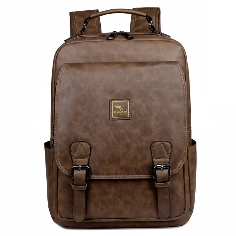 Men's Retro Style PU Leather Backpack – Travel School Bag