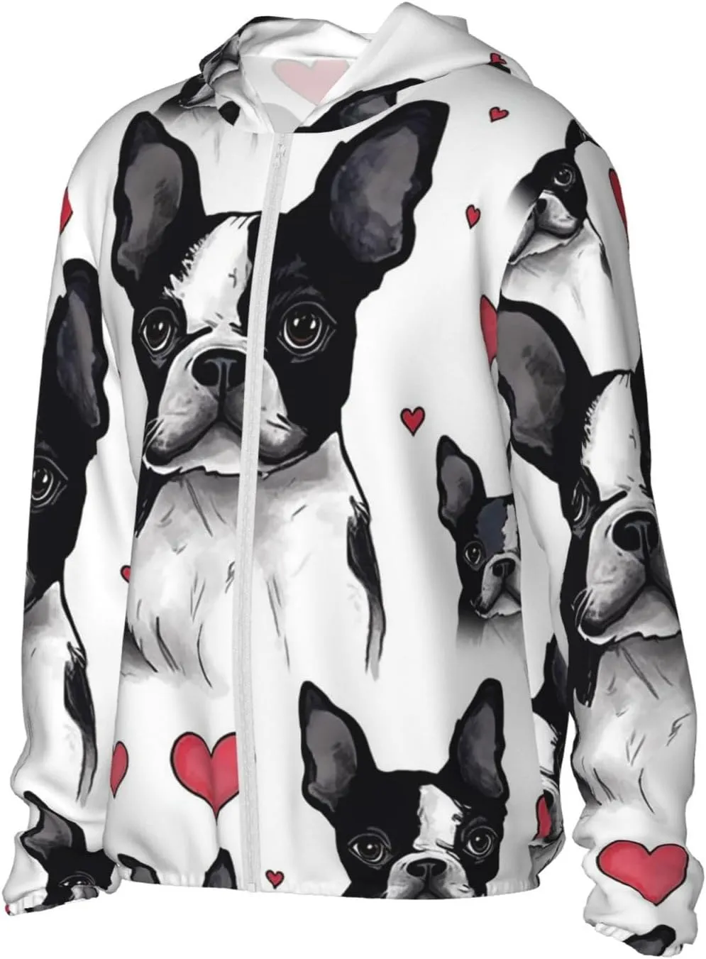 Men's UPF 50  Sun Protection Hoodie Boston Terrier Dog Long Sleeve Sun Shirts Full Zip Light Fishing Jacket