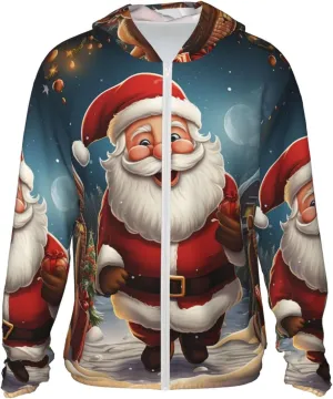 Men's UPF 50  Sun Protection Hoodie Santa christmas zoom Long Sleeve Sun Shirts Full Zip Light Fishing Jacket