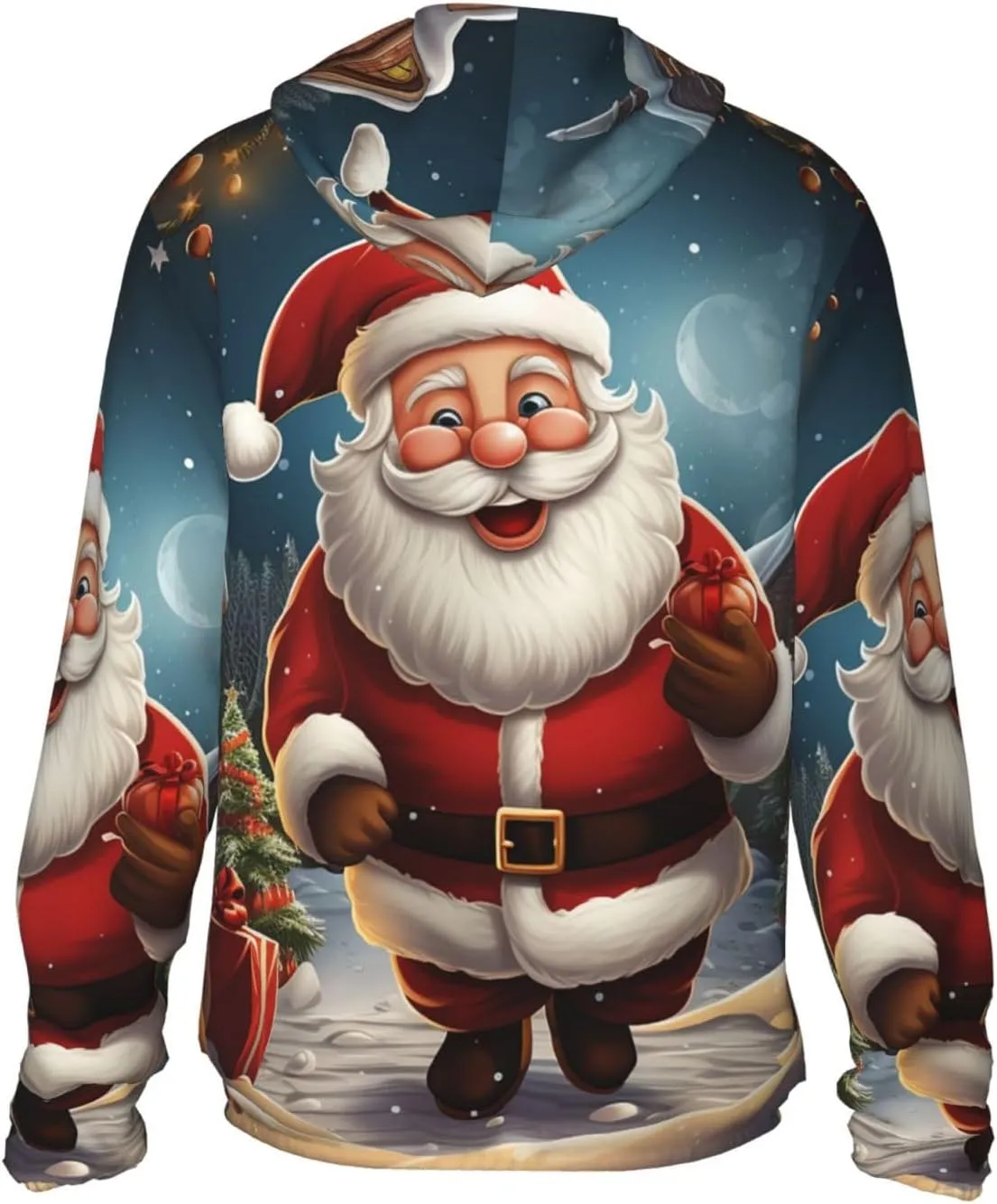 Men's UPF 50  Sun Protection Hoodie Santa christmas zoom Long Sleeve Sun Shirts Full Zip Light Fishing Jacket