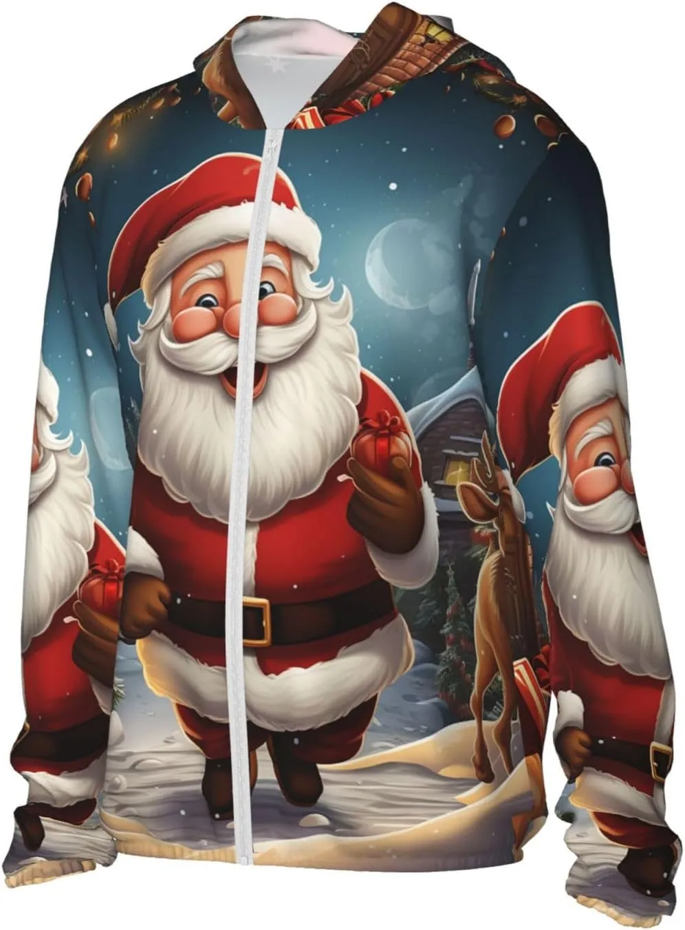 Men's UPF 50  Sun Protection Hoodie Santa christmas zoom Long Sleeve Sun Shirts Full Zip Light Fishing Jacket