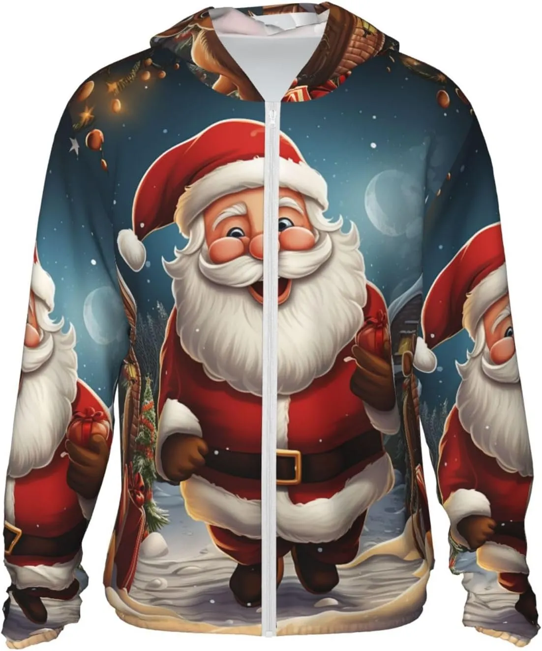 Men's UPF 50  Sun Protection Hoodie Santa christmas zoom Long Sleeve Sun Shirts Full Zip Light Fishing Jacket