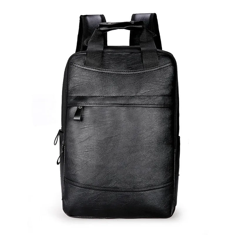 Men's Waterproof PU Leather Large Capacity Travel Laptop Backpack
