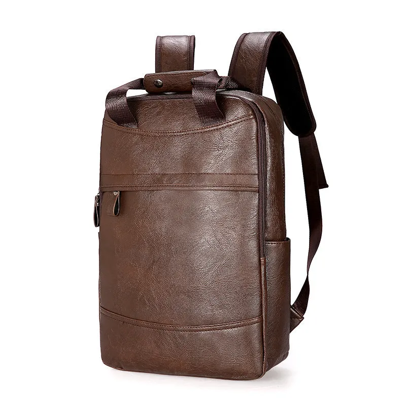 Men's Waterproof PU Leather Large Capacity Travel Laptop Backpack