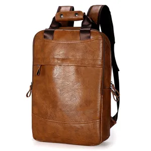 Men's Waterproof PU Leather Large Capacity Travel Laptop Backpack