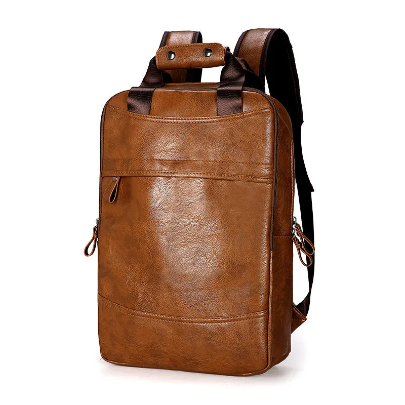 Men's Waterproof PU Leather Large Capacity Travel Laptop Backpack