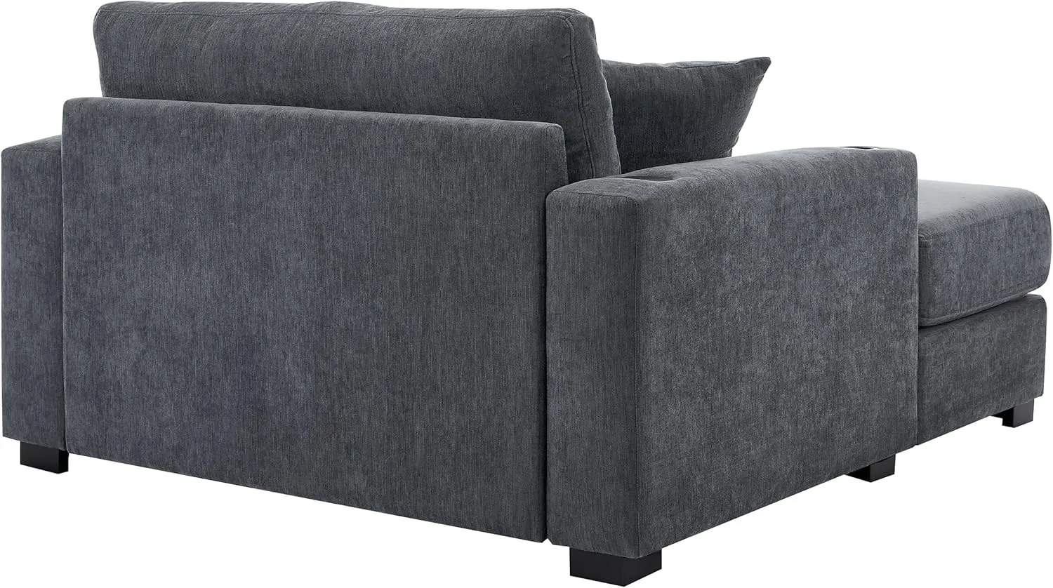Merax Modern Upholstered Indoor Chaise Lounge with Pillows, Charge Station & Cup Holders, Single Sofa Couch with Armrest and Soild Wood Legs, Blue Gray