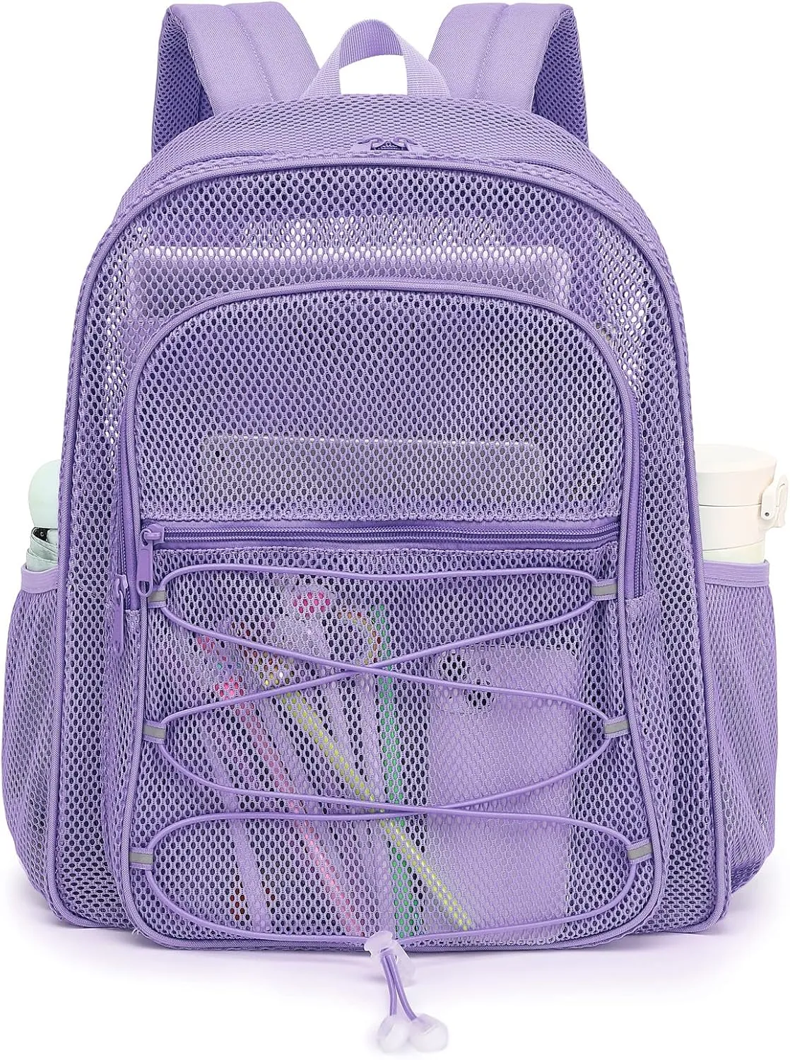 Mesh School Backpack for Girls Boys Women Men, Heavy Duty See Through College Bookbag School Bag (Lavender Purple)