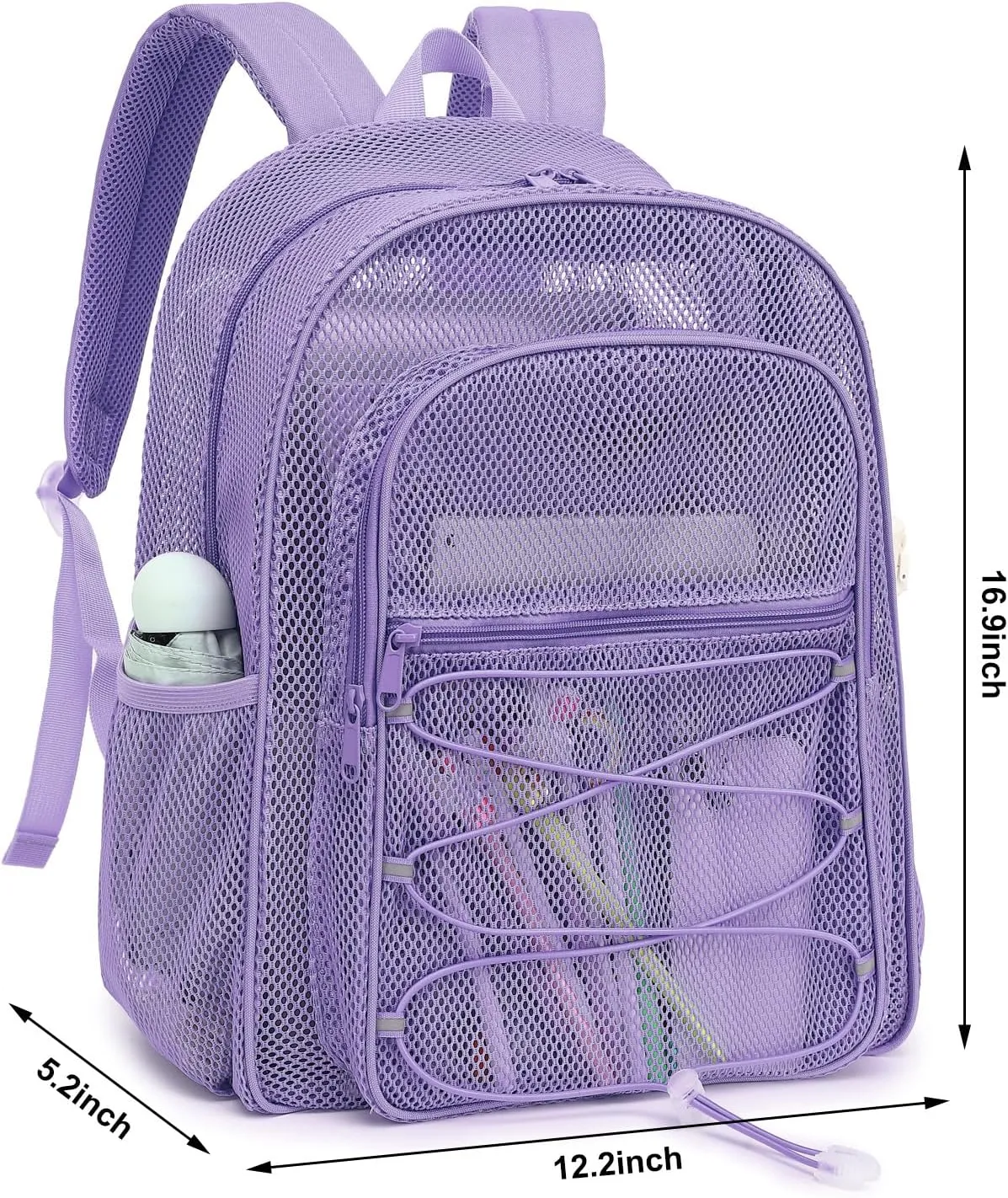 Mesh School Backpack for Girls Boys Women Men, Heavy Duty See Through College Bookbag School Bag (Lavender Purple)