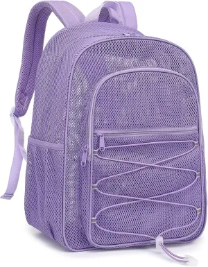 Mesh School Backpack for Girls Boys Women Men, Heavy Duty See Through College Bookbag School Bag (Lavender Purple)