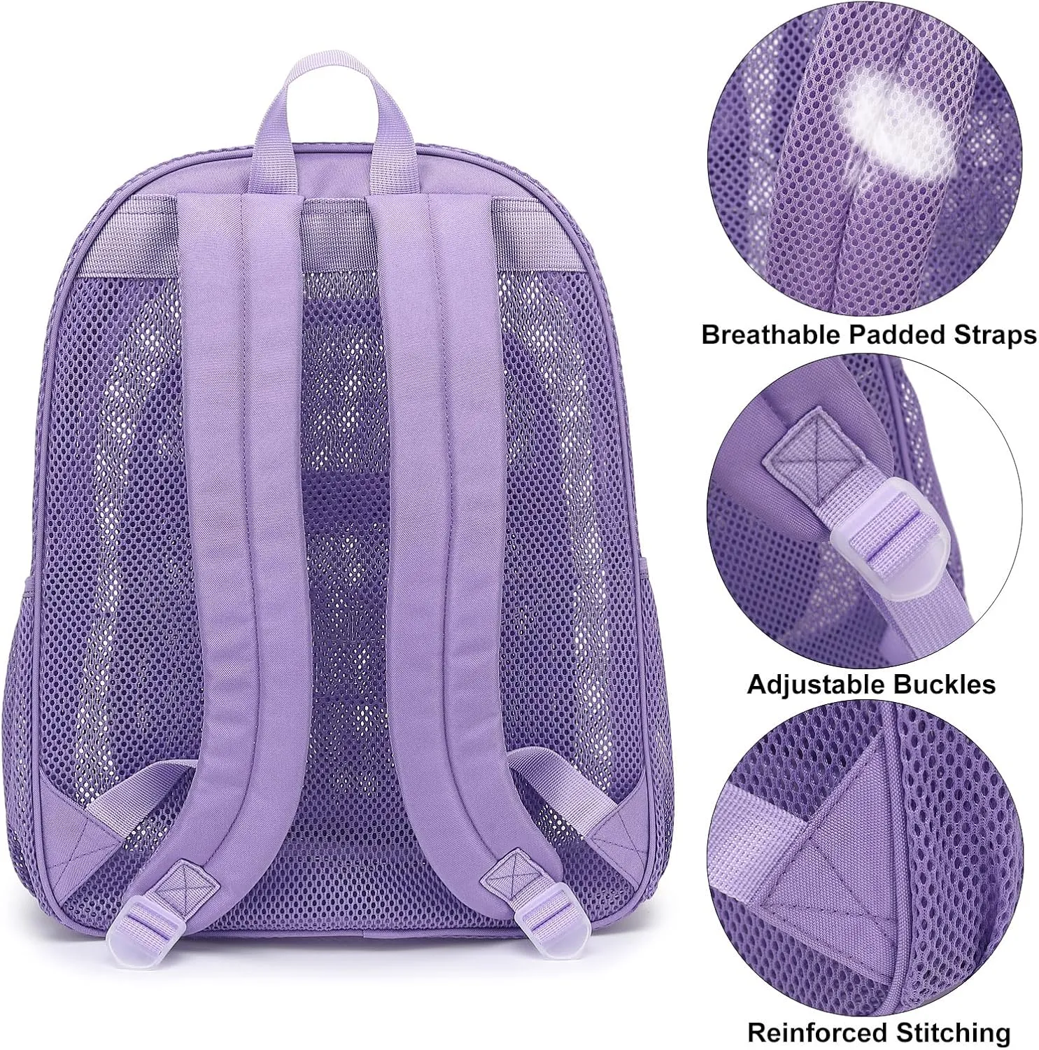 Mesh School Backpack for Girls Boys Women Men, Heavy Duty See Through College Bookbag School Bag (Lavender Purple)