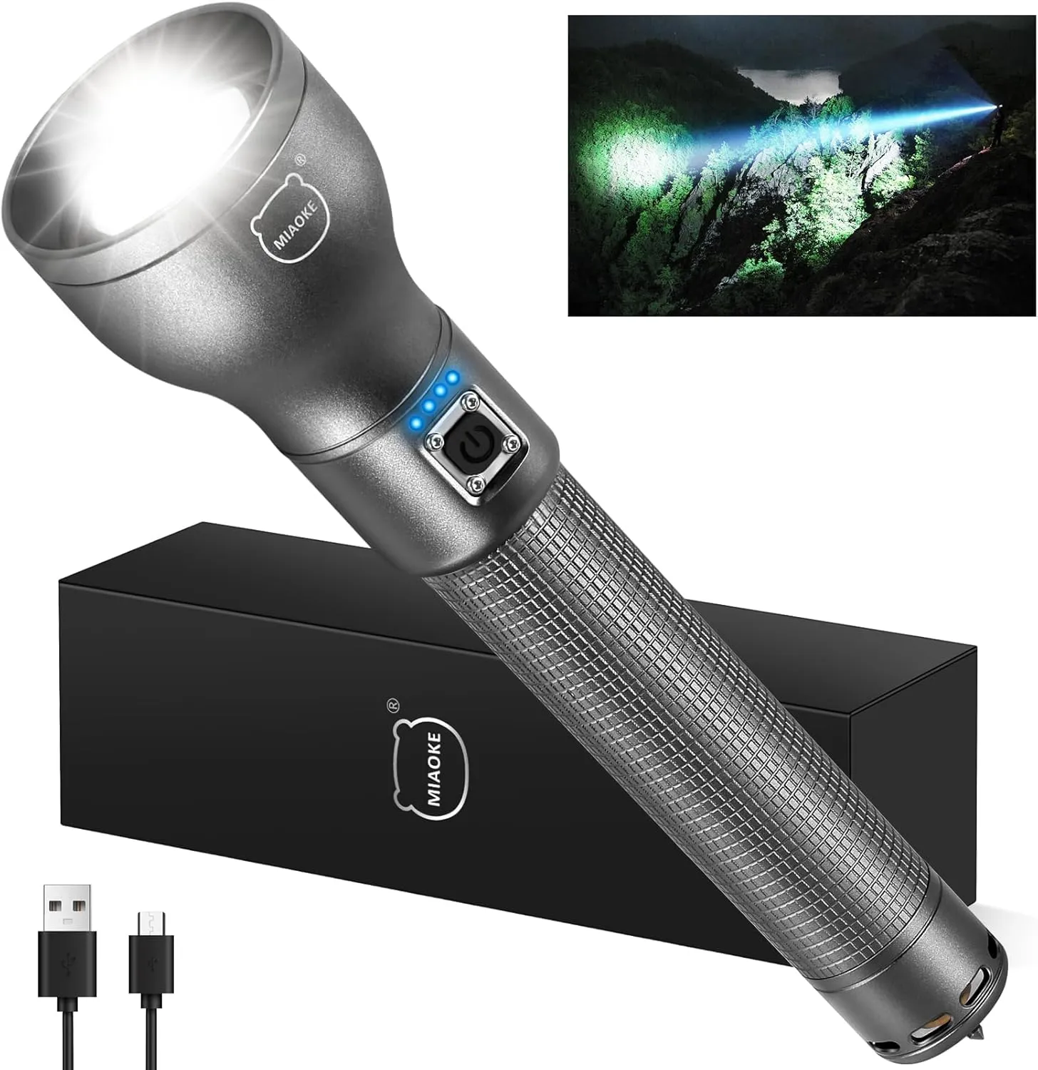 MIAOKE 250,000 Flashlights High Lumens, IPX7 & Zoomable XHP-90 Led Super Bright Rechargeable Flashlight with 3 Lighting Modes, Flashlights for Home, Hunting, Camping, Emergencies-Best Gift for Man