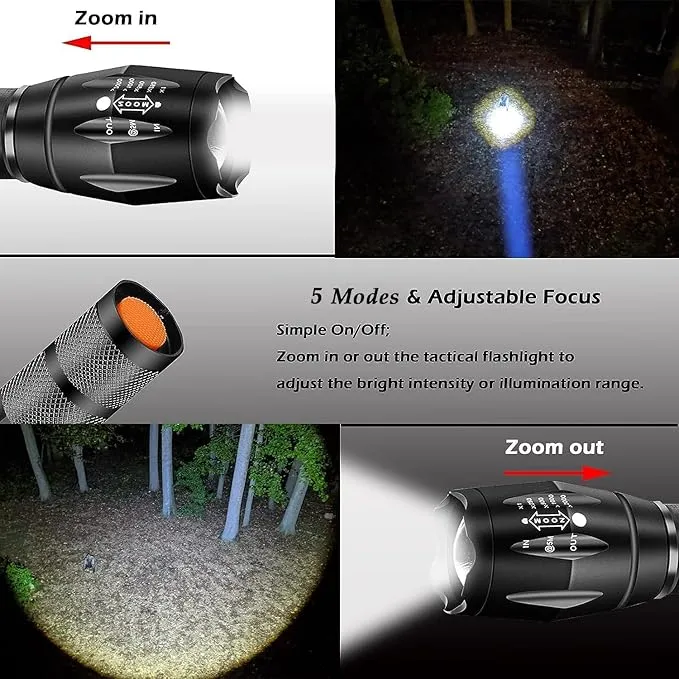 Military Grade Tactical LED Flashlight 3000 Lumen Torch with Zoomable, Water Resistant (2pack 5 Modes)