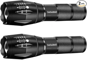 Military Grade Tactical LED Flashlight 3000 Lumen Torch with Zoomable, Water Resistant (2pack 5 Modes)