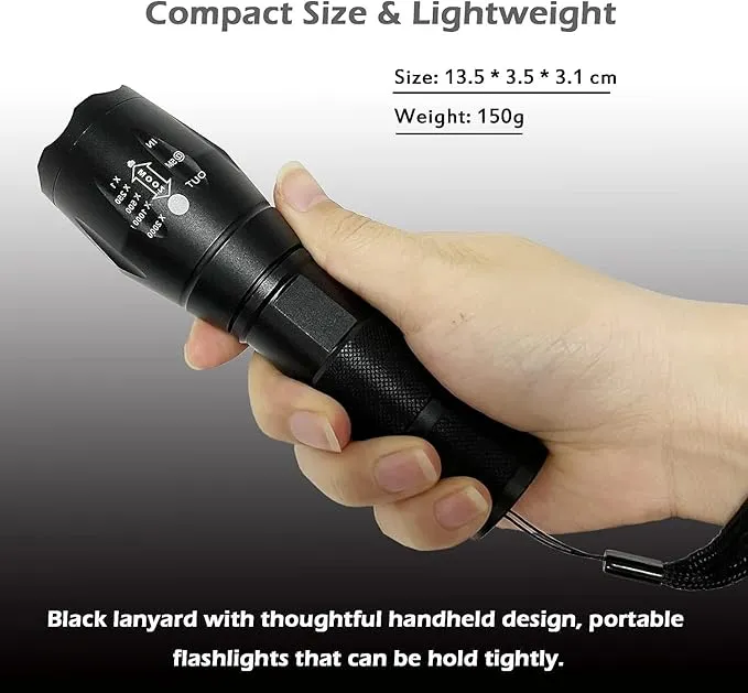 Military Grade Tactical LED Flashlight 3000 Lumen Torch with Zoomable, Water Resistant (2pack 5 Modes)