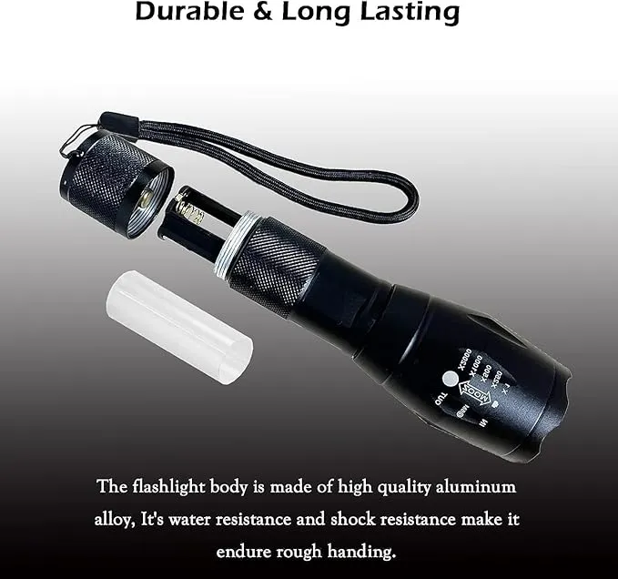 Military Grade Tactical LED Flashlight 3000 Lumen Torch with Zoomable, Water Resistant (2pack 5 Modes)