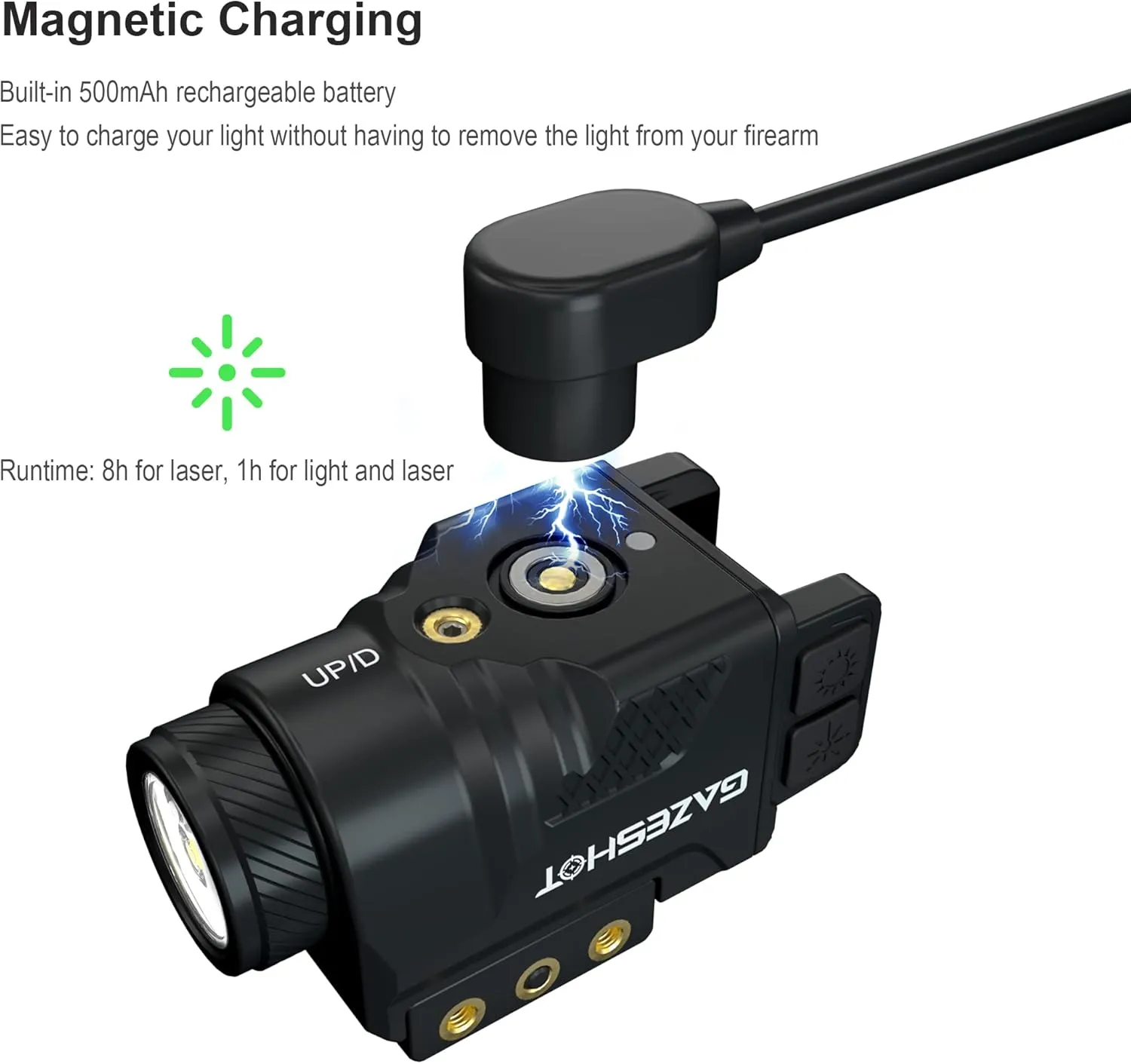Mini 700 Lumen Pistol Light Laser Combo Weapon Light Tactical Flashlights, Magnetic USB Rechargeable with Red Beam Sight and Strobe Mode for GL Glock and Picatinny Rail