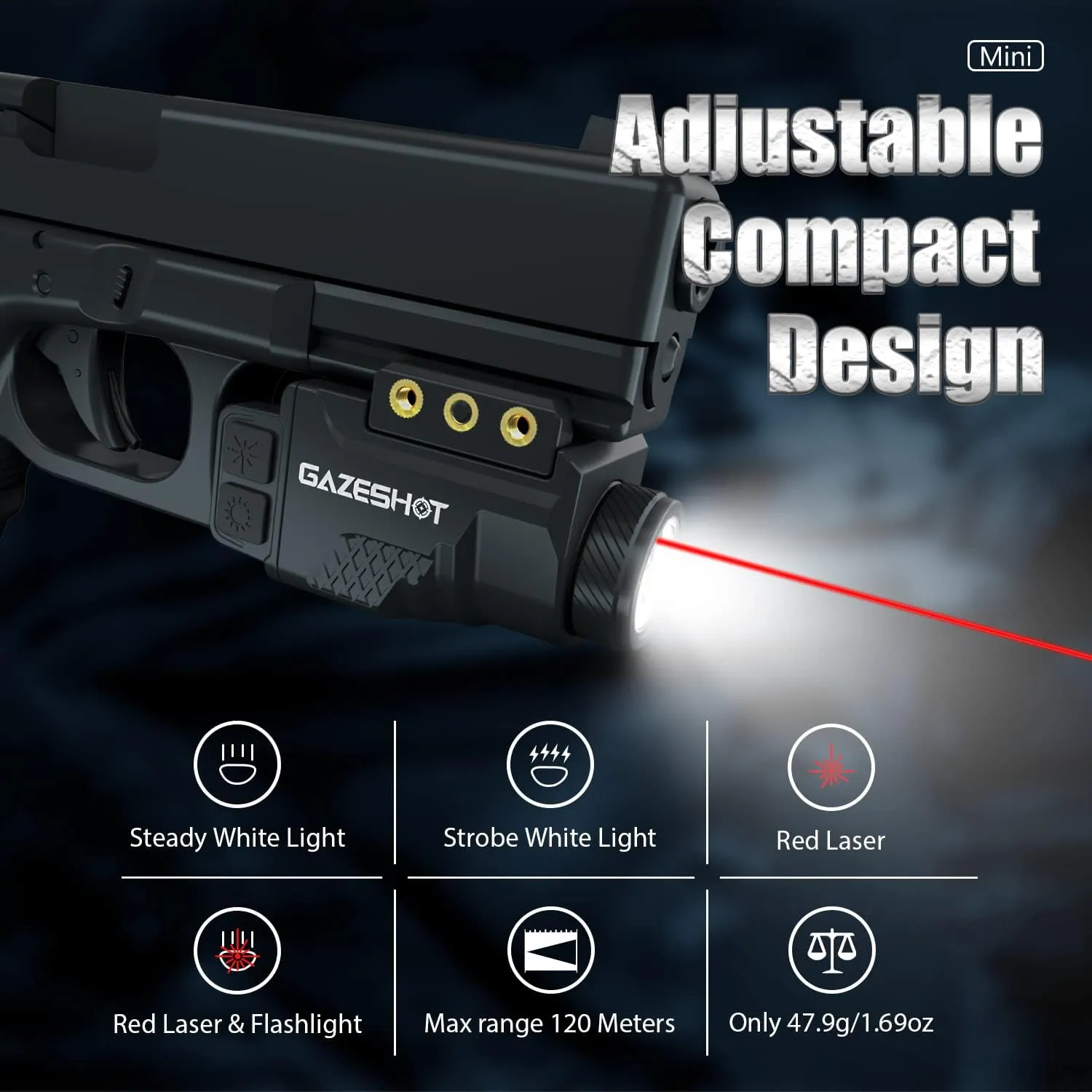 Mini 700 Lumen Pistol Light Laser Combo Weapon Light Tactical Flashlights, Magnetic USB Rechargeable with Red Beam Sight and Strobe Mode for GL Glock and Picatinny Rail