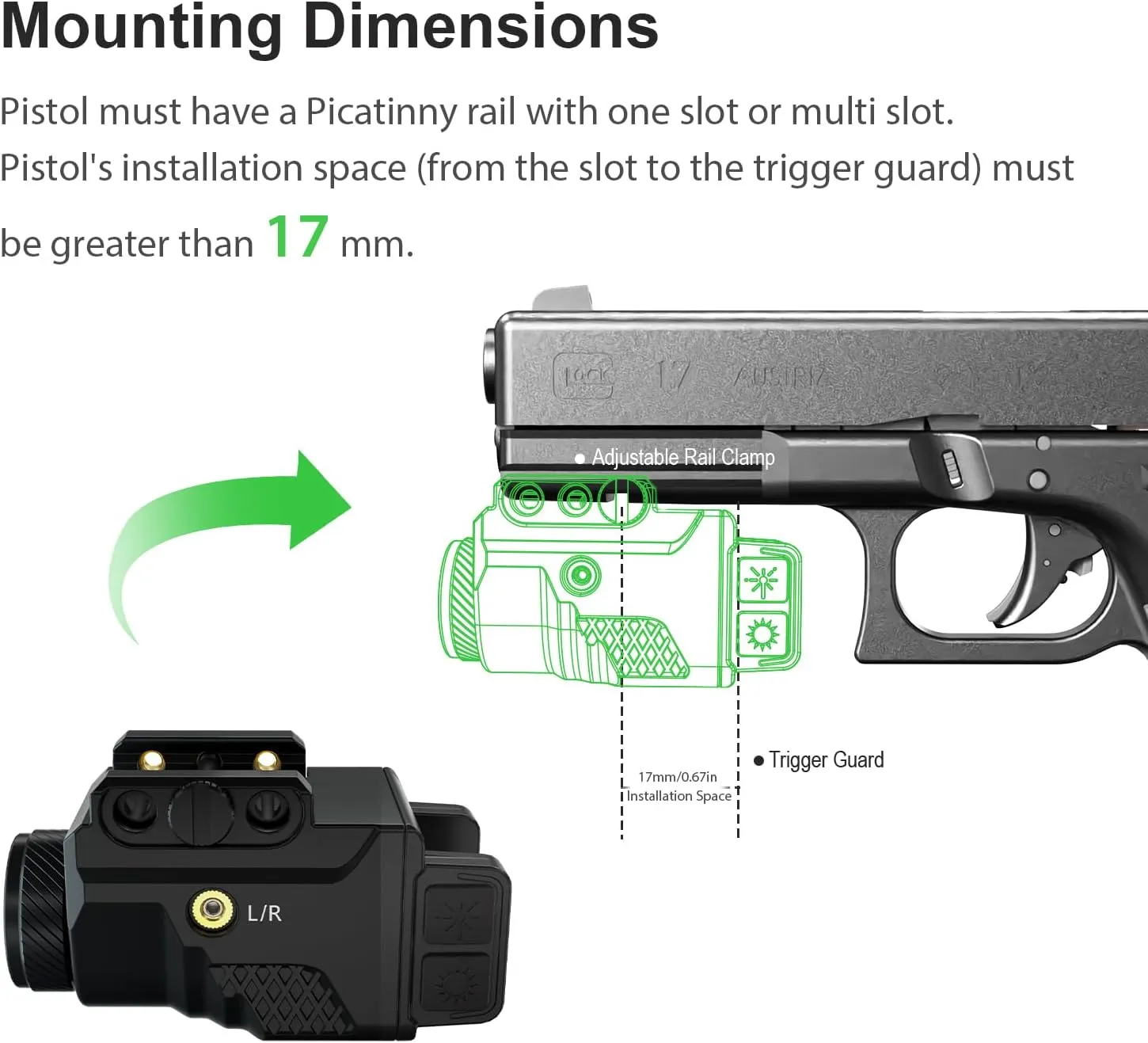 Mini 700 Lumen Pistol Light Laser Combo Weapon Light Tactical Flashlights, Magnetic USB Rechargeable with Red Beam Sight and Strobe Mode for GL Glock and Picatinny Rail