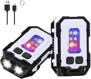Mini EDC Flashlight, Small Powerful Keychain Flashlight with Sidelight, High Lumens 800lm, USB-C Rechargeable, keychain light with clip - 8 Mode, IPX4 Waterproof, for hiking, running, White 2Pack