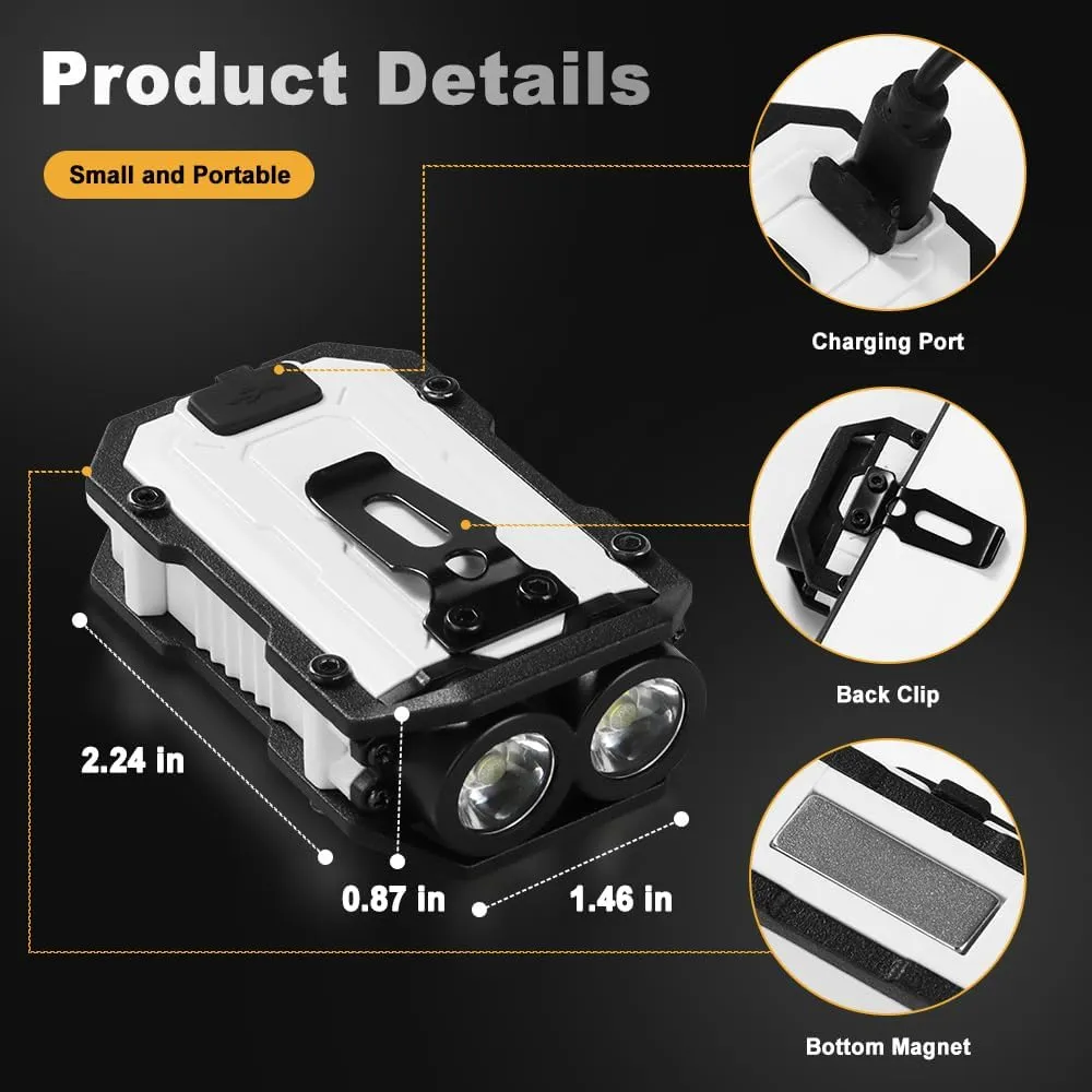 Mini EDC Flashlight, Small Powerful Keychain Flashlight with Sidelight, High Lumens 800lm, USB-C Rechargeable, keychain light with clip - 8 Mode, IPX4 Waterproof, for hiking, running, White 2Pack