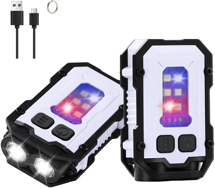 Mini EDC Flashlight, Small Powerful Keychain Flashlight with Sidelight, High Lumens 800lm, USB-C Rechargeable, keychain light with clip - 8 Mode, IPX4 Waterproof, for hiking, running, White 2Pack
