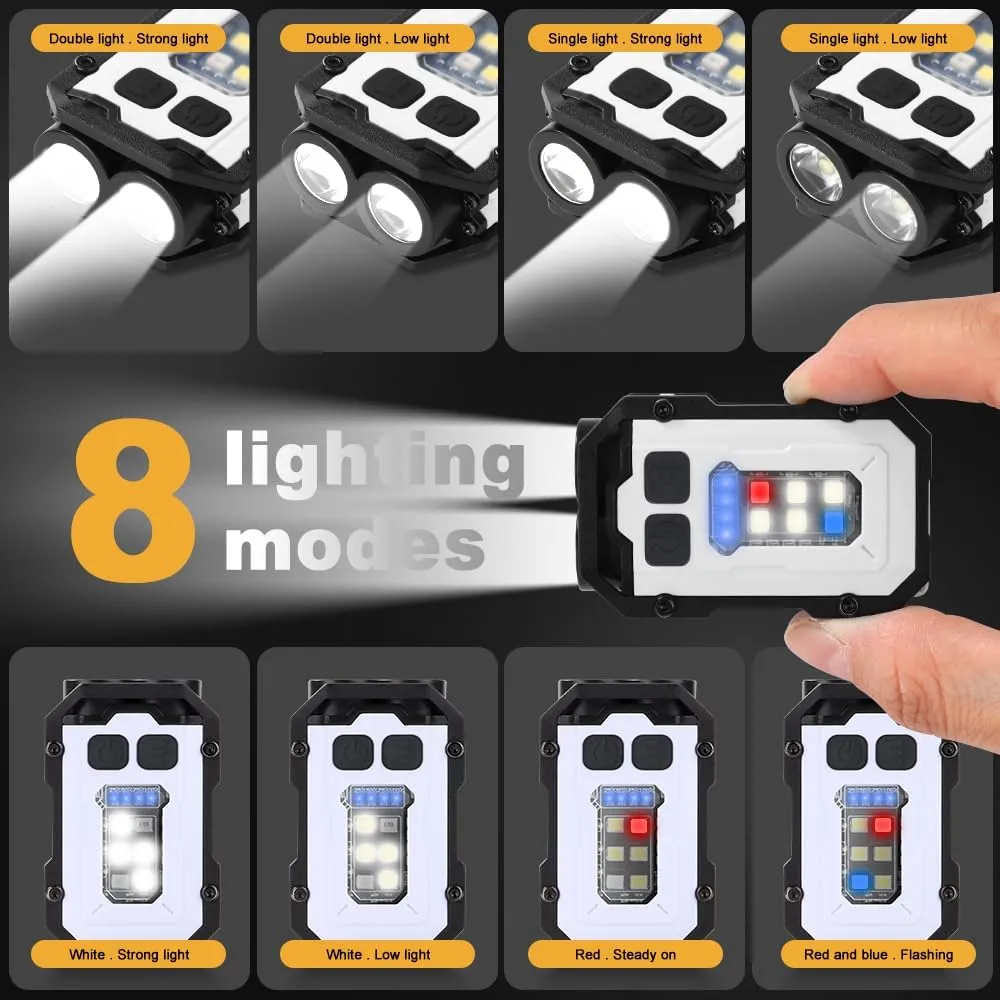 Mini EDC Flashlight, Small Powerful Keychain Flashlight with Sidelight, High Lumens 800lm, USB-C Rechargeable, keychain light with clip - 8 Mode, IPX4 Waterproof, for hiking, running, White 2Pack