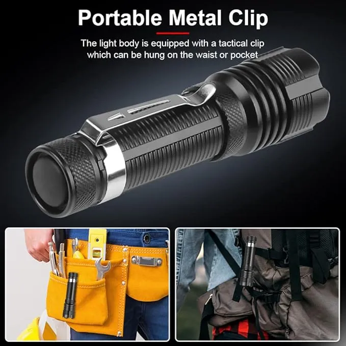 Mini Flashlight Powerful,Super Bright Small Flash Light, Zoomable 5 Modes Pocket Flashlight, Waterproof Adjustable Brightness for Camping, Running and Emergency