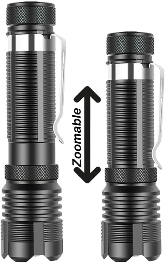 Mini Flashlight Powerful,Super Bright Small Flash Light, Zoomable 5 Modes Pocket Flashlight, Waterproof Adjustable Brightness for Camping, Running and Emergency