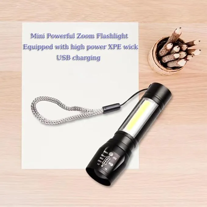 Mini Flashlights Rechargeable LED-Small Flashlights Powerful USB Rechargeable Flashlight Adjustable Focus,Portable Waterproof LED Flashlight with COB Side Lights Tactical Flashlight (2pack)