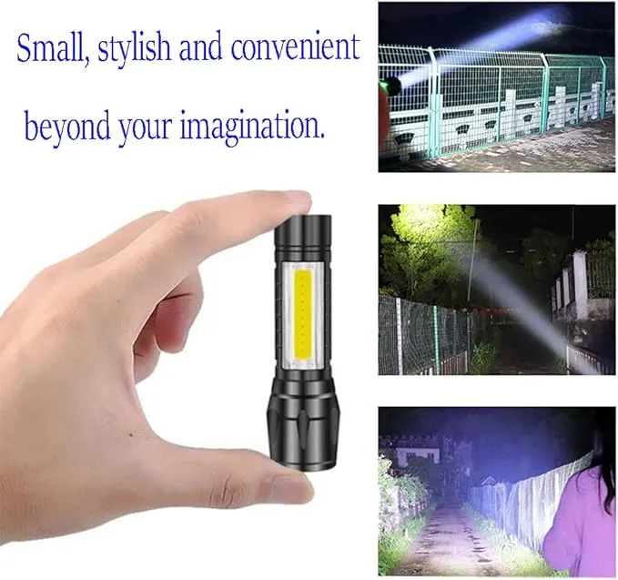 Mini Flashlights Rechargeable LED-Small Flashlights Powerful USB Rechargeable Flashlight Adjustable Focus,Portable Waterproof LED Flashlight with COB Side Lights Tactical Flashlight (2pack)