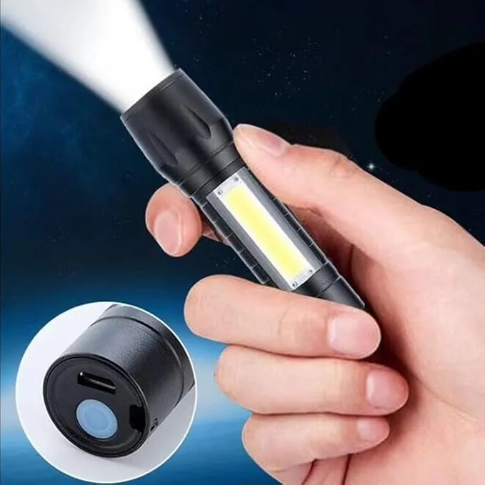 Mini Flashlights Rechargeable LED-Small Flashlights Powerful USB Rechargeable Flashlight Adjustable Focus,Portable Waterproof LED Flashlight with COB Side Lights Tactical Flashlight (2pack)