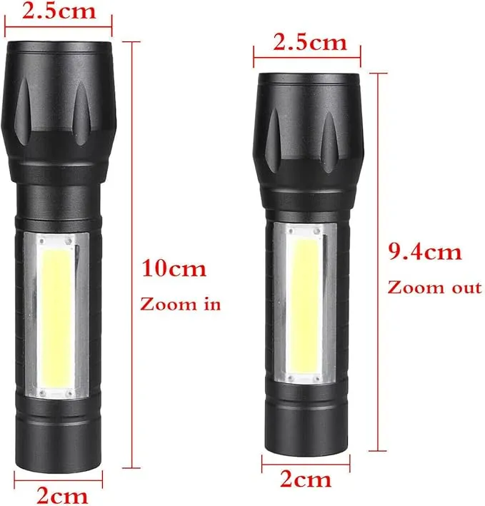 Mini Flashlights Rechargeable LED-Small Flashlights Powerful USB Rechargeable Flashlight Adjustable Focus,Portable Waterproof LED Flashlight with COB Side Lights Tactical Flashlight (2pack)