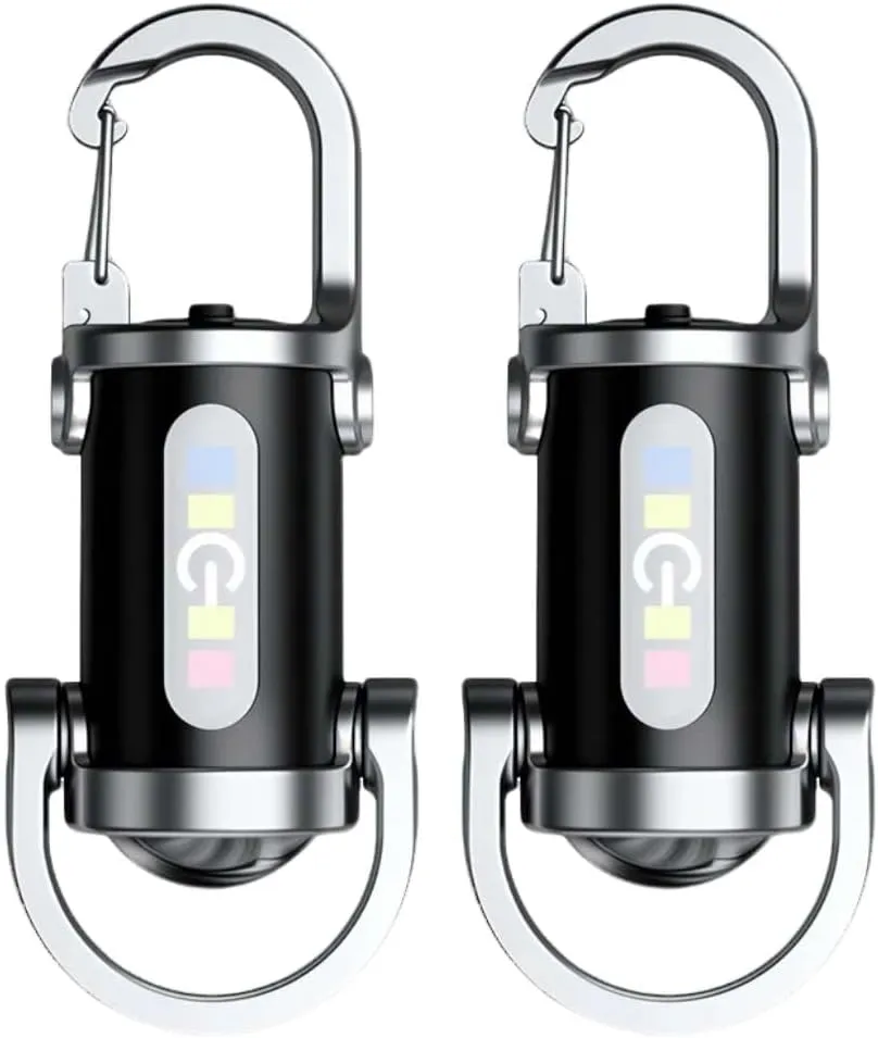 Mini Keychain Flashlight, USB Rechargeable Portable Flashlights Key Chain Light, Waterproof Small Keychain Light Tiny Flashlight for Outdoor (Black_2PCS)
