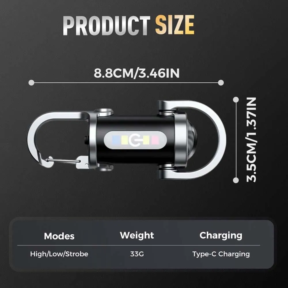 Mini Keychain Flashlight, USB Rechargeable Portable Flashlights Key Chain Light, Waterproof Small Keychain Light Tiny Flashlight for Outdoor (Black_2PCS)